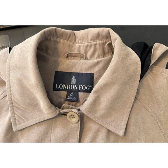 London Fog Faux Suede Barn Chore Coat XLarge Pockets Hood Lined Relaxed - Picture 9 of 9